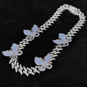 ICY BLUE RHINESTONE Cuban link chain necklace