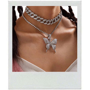 ICY 2 PIECE BUTTERFLY CUBAN LINK NECKLACE
