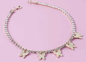 White rhinestone butterfly tennis  necklace