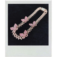 Load image into Gallery viewer, Pink rhinestone Cuban link chain necklace