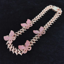 Load image into Gallery viewer, Pink rhinestone Cuban link chain necklace